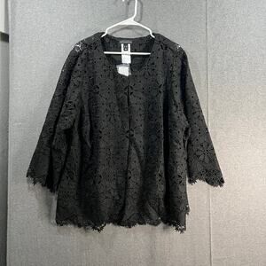 Susan Graver Occasions Crochet Lace 3/4 Sleeve Cardigan Black, Size 3X